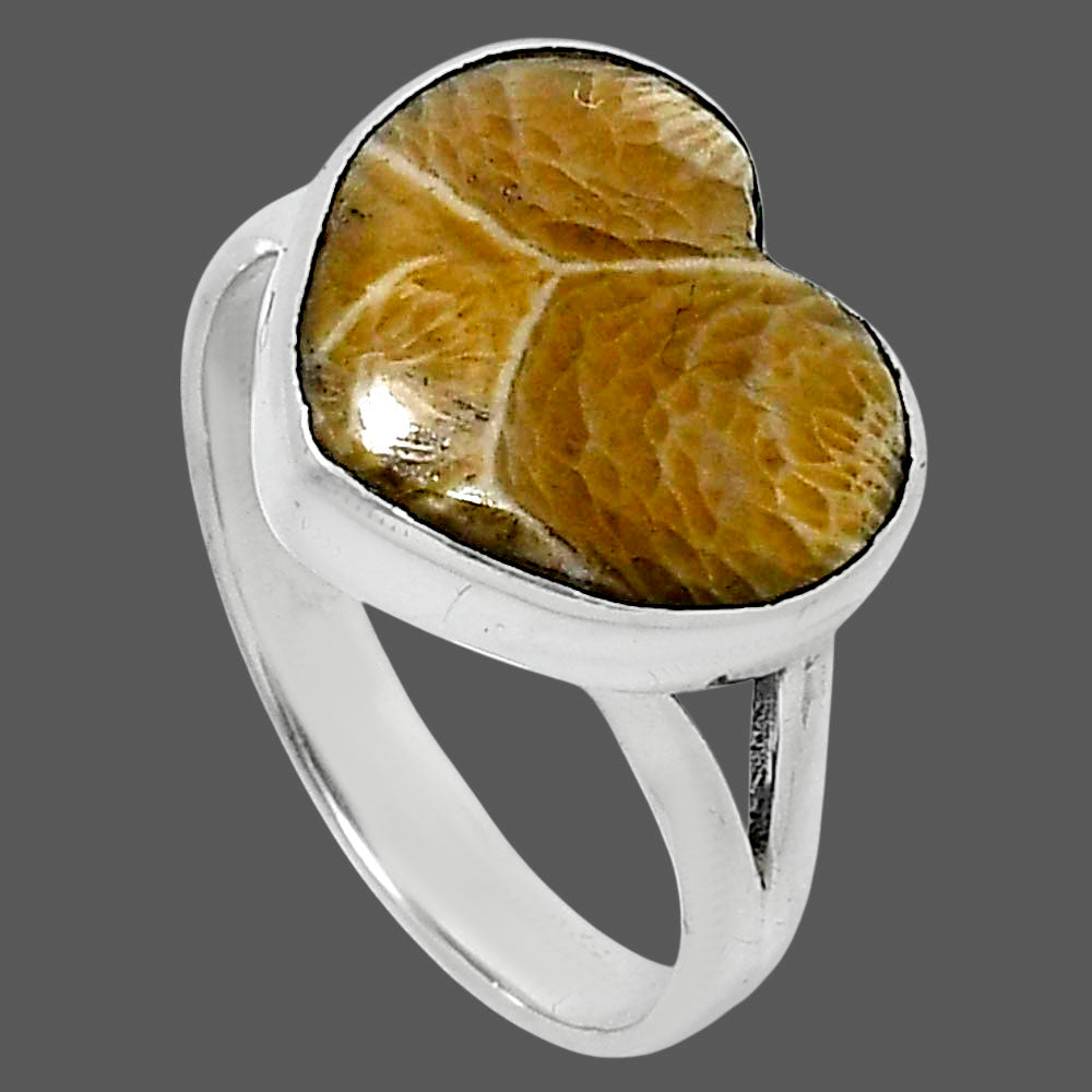 Heart Natural Flower Fossil Coral Ring size-8 R-1073 SDR248937