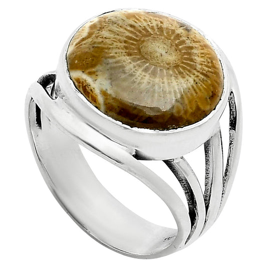 Natural Flower Fossil Coral Ring size-8 R-1219 SDR249085