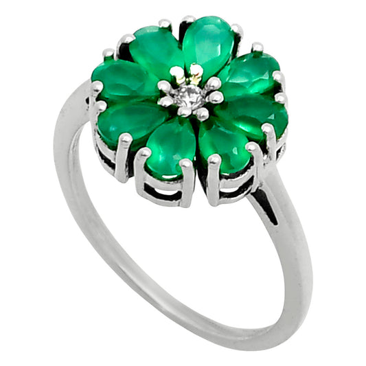 Natural Green Onyx & White Zircon Ring size-7.5 R-1031 SDR249096