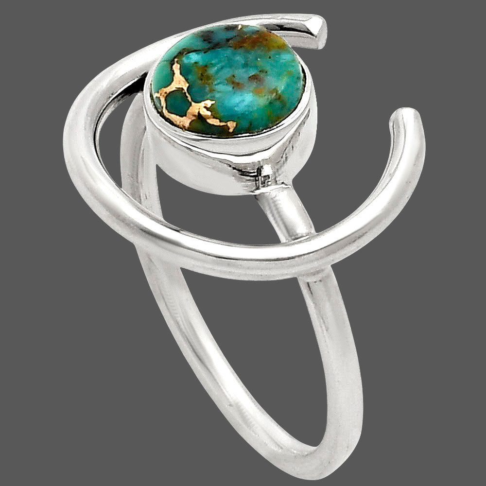 Kingman Copper Teal Turquoise Ring size-7 R-1036 SDR249296