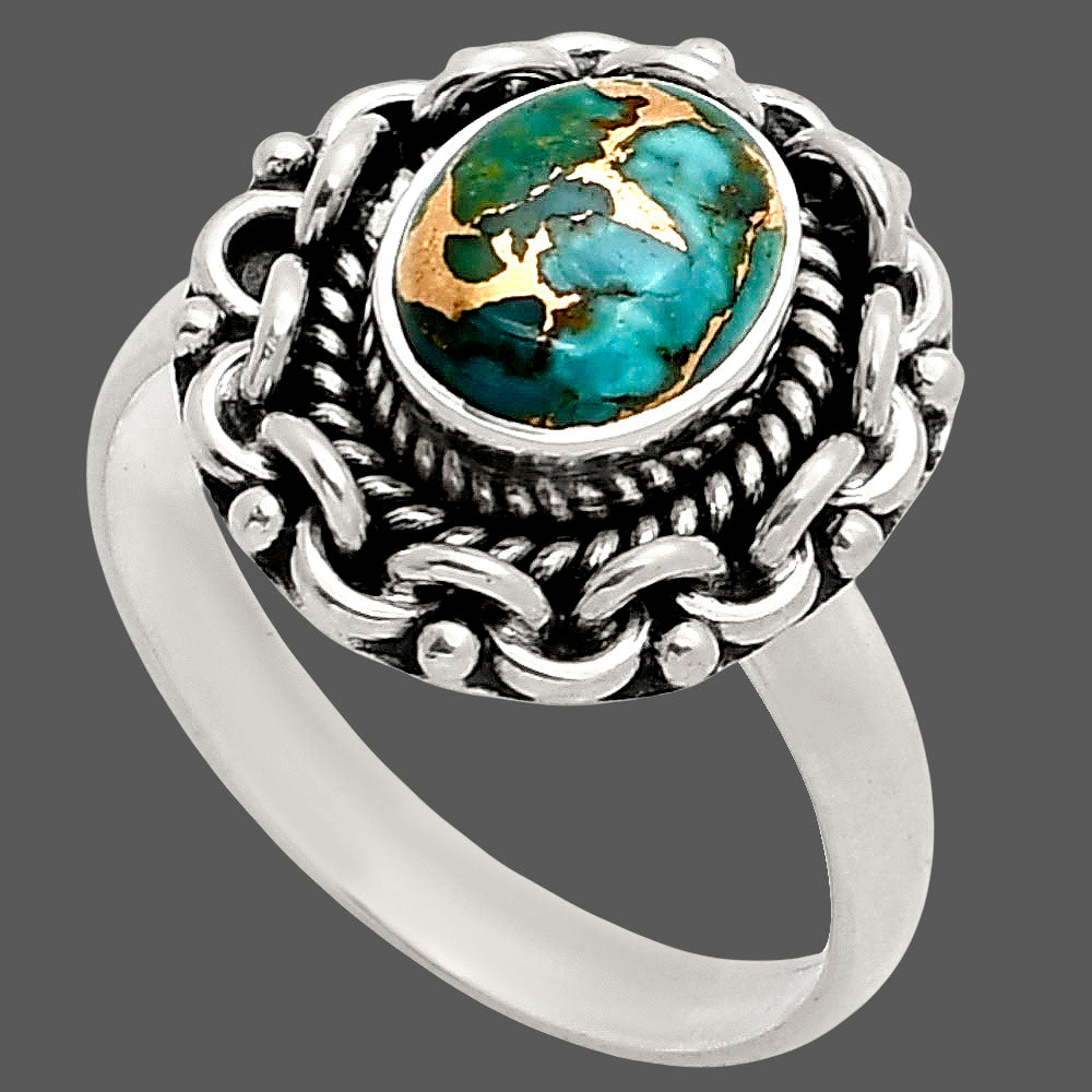 Kingman Copper Teal Turquoise Ring size-8 R-1667 SDR249318
