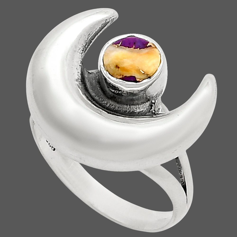 Crescent Moon Spiny Oyster Turquoise Ring size-8 R-1072 SDR249330