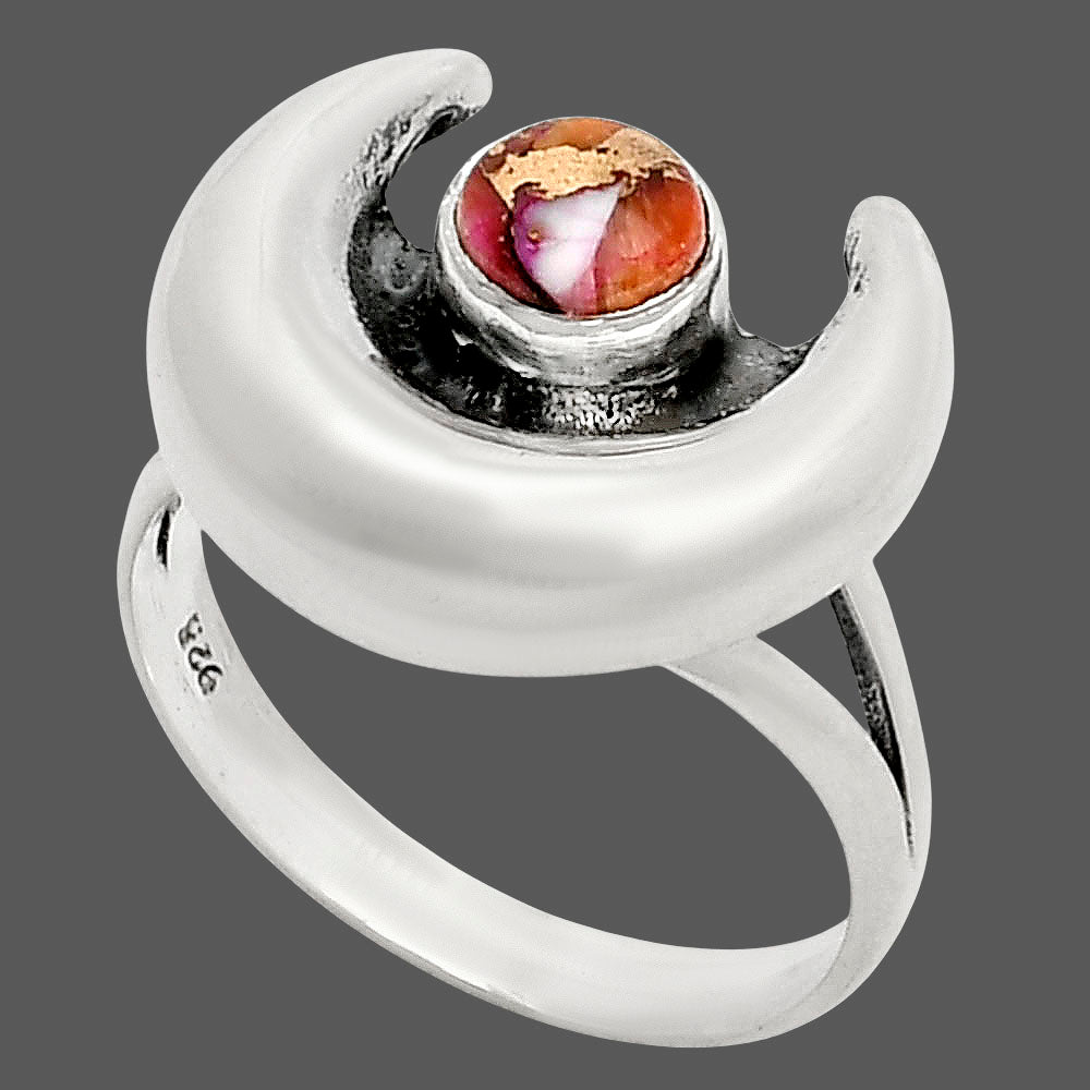 Crescent Moon Kingman Orange Dahlia Turquoise Ring size-9 R-1072 SDR249331