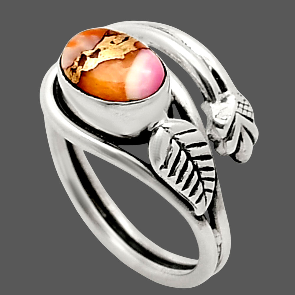 Adjustable Kingman Orange Dahlia Turquoise Ring size-6 R-1276 SDR249738