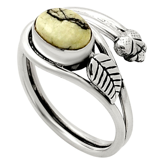 Adjustable - Authentic White Buffalo Turquoise Nevada Ring size-9 R-1276 SDR249745