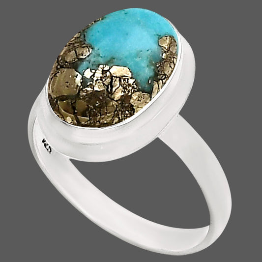 Kingman Turquoise With Pyrite Ring size-10 R-1007 SDR250396