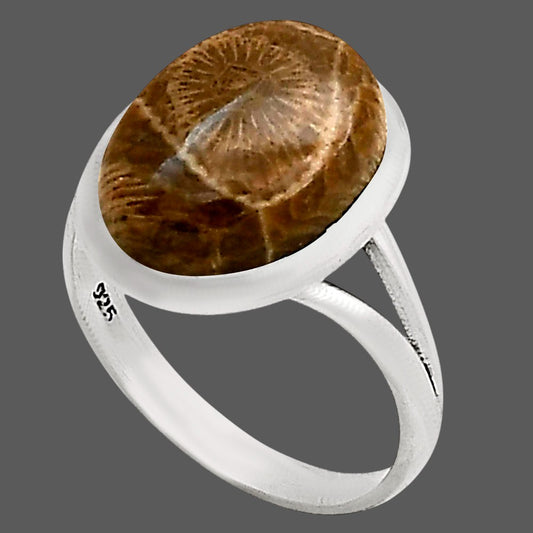 Flower Fossil Coral Ring size-7 R-1005 SDR250397