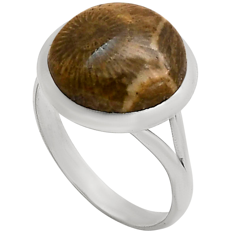 Flower Fossil Coral Ring size-9 R-1005 SDR250411