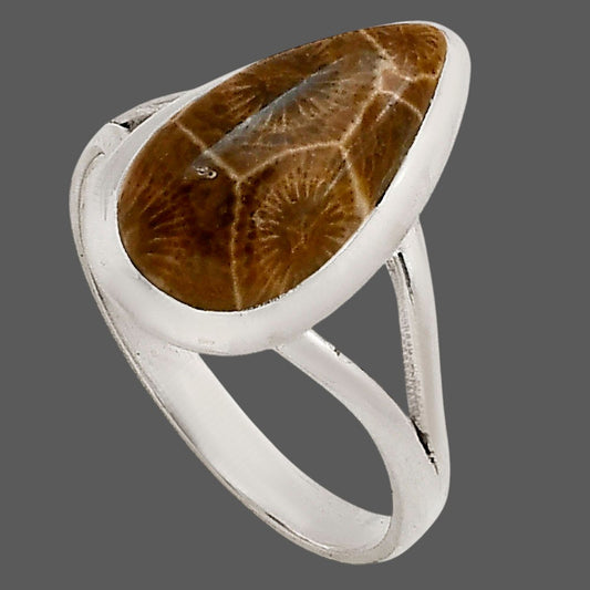 Flower Fossil Coral Ring size-10 R-1005 SDR250422