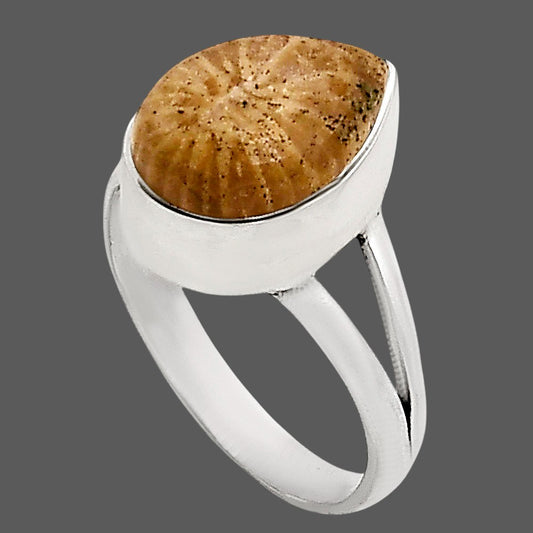 Flower Fossil Coral Ring size-7 R-1002 SDR250657
