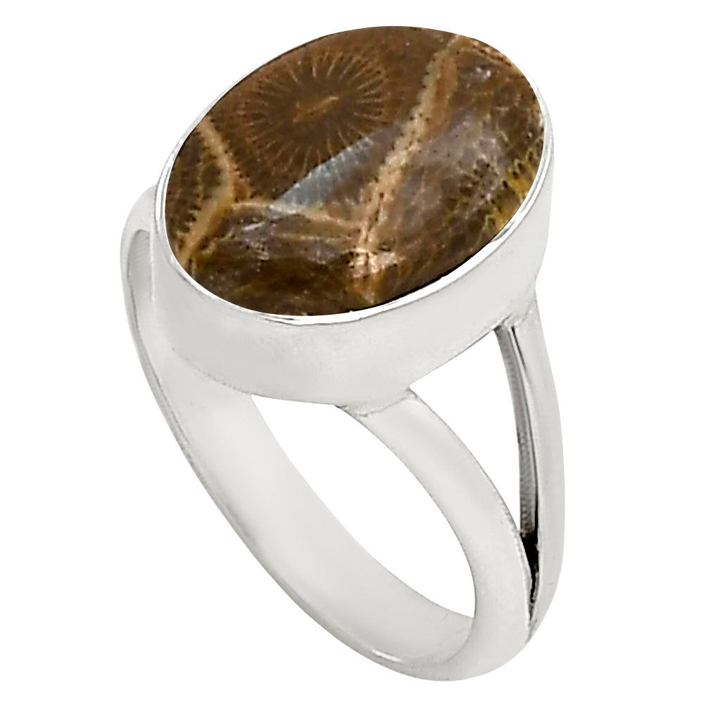 Flower Fossil Coral Ring size-7 R-1002 SDR250729