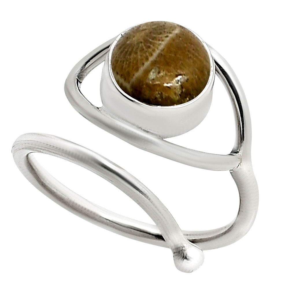 Eye Adjustable - Flower Fossil Coral Ring size-9 R-1254 SDR250943