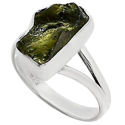 Genuine Czech Moldavite Rough Ring size-8 R-1002 SDR252187
