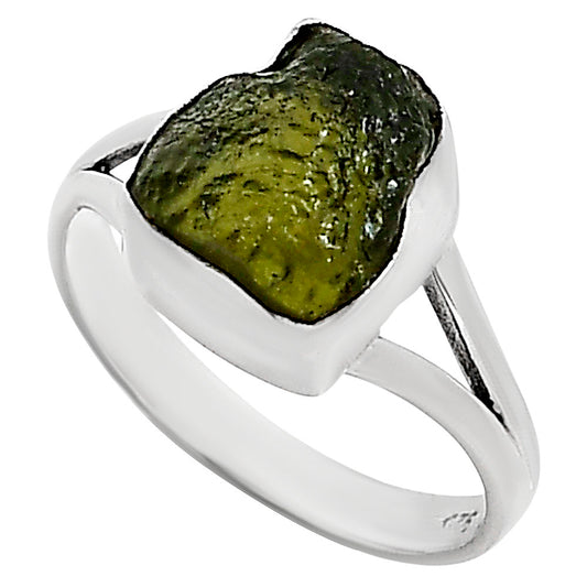 Genuine Czech Moldavite Rough Ring size-9 R-1002 SDR252191