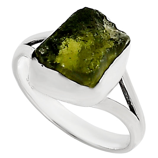 Genuine Czech Moldavite Rough Ring size-8 R-1002 SDR252200