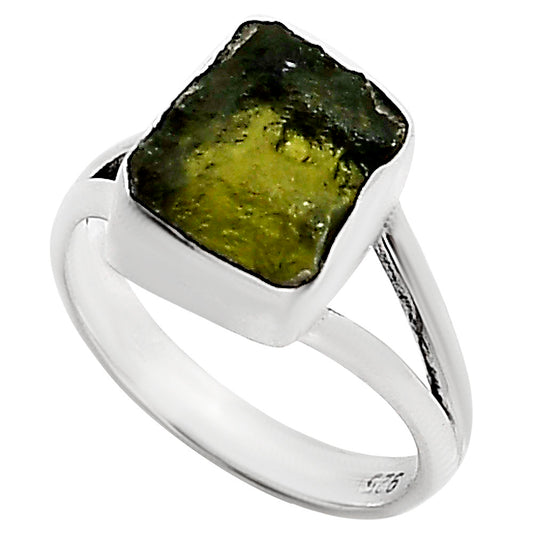 Genuine Czech Moldavite Rough Ring size-6 R-1002 SDR252203