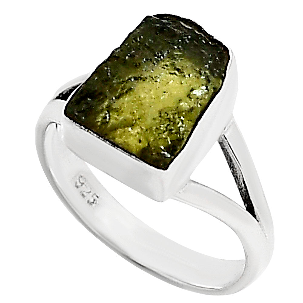 Genuine Czech Moldavite Rough Ring size-6 R-1002 SDR252208