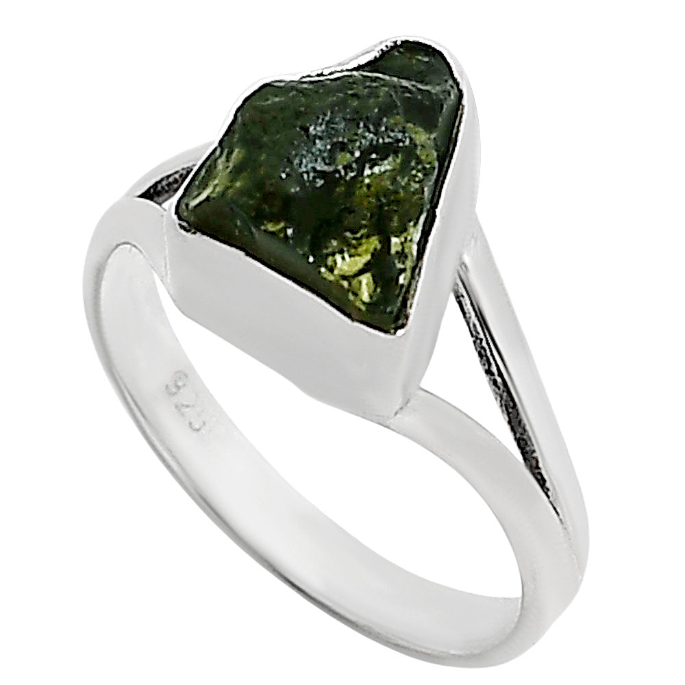 Genuine Czech Moldavite Rough Ring size-8 R-1002 SDR252211