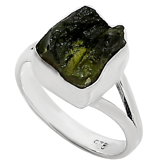 Genuine Czech Moldavite Rough Ring size-6.5 R-1002 SDR252224