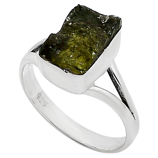 Genuine Czech Moldavite Rough Ring size-9 R-1002 SDR252225