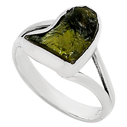 Genuine Czech Moldavite Rough Ring size-6 R-1002 SDR252233