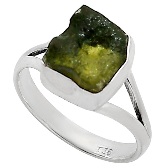 Genuine Czech Moldavite Rough Ring size-8 R-1002 SDR252247