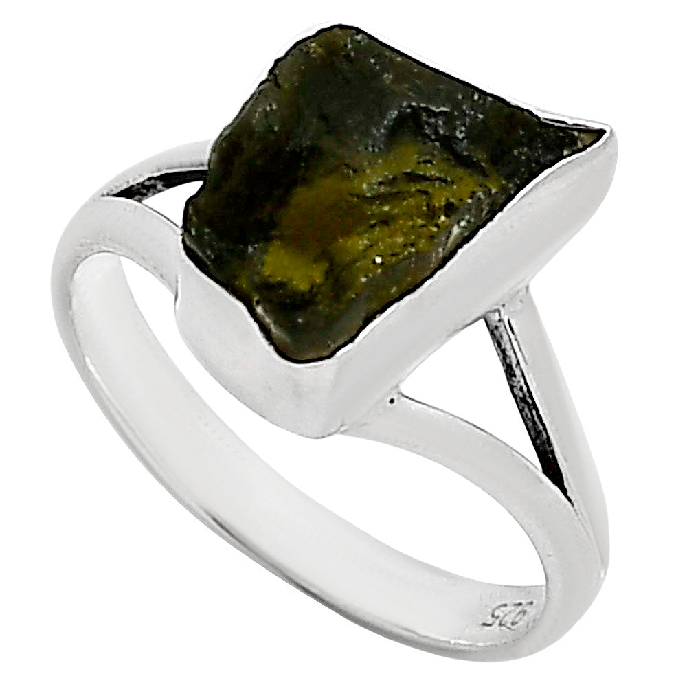 Genuine Czech Moldavite Rough Ring size-8 R-1002 SDR252248