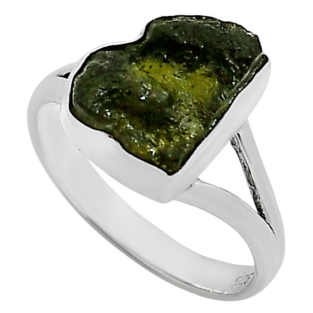 Genuine Czech Moldavite Rough Ring size-8 R-1002 SDR252251