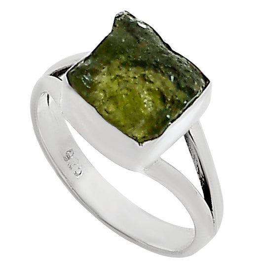 Genuine Czech Moldavite Rough Ring size-6 R-1002 SDR252260
