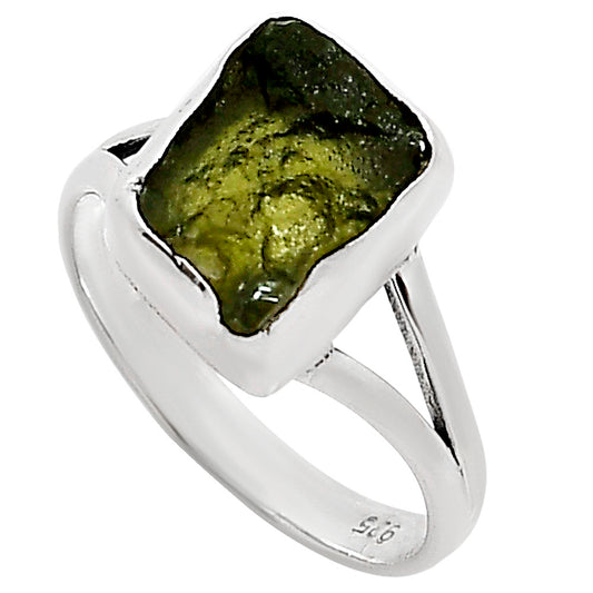 Genuine Czech Moldavite Rough Ring size-9 R-1002 SDR252266