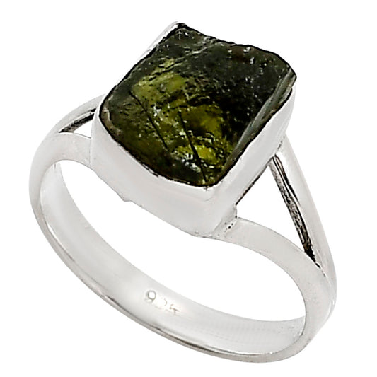 Genuine Czech Moldavite Rough Ring size-8 R-1002 SDR252292