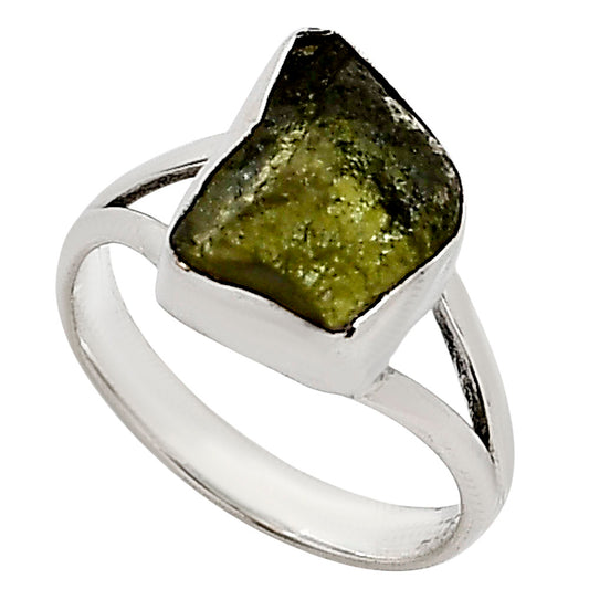 Genuine Czech Moldavite Rough Ring size-6 R-1002 SDR252298