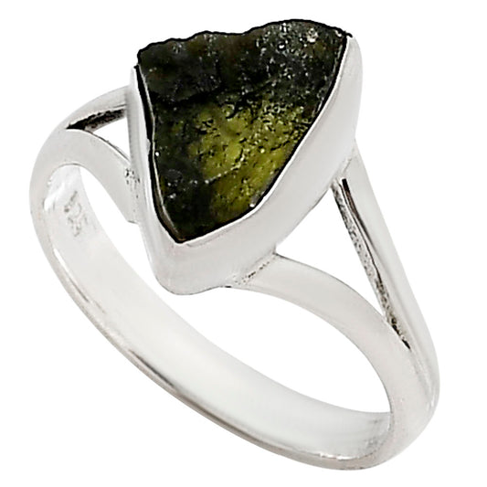 Genuine Czech Moldavite Rough Ring size-7.5 R-1002 SDR252307