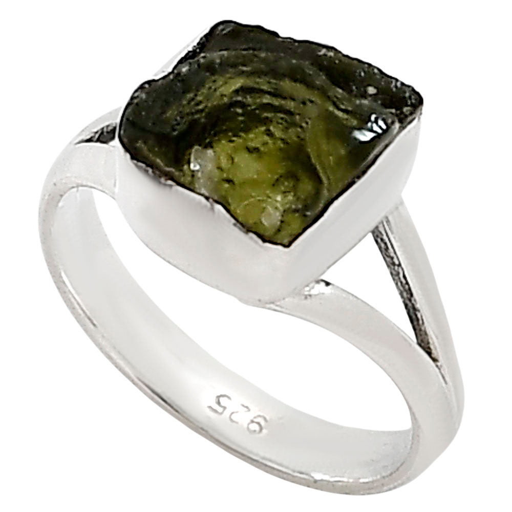 Genuine Czech Moldavite Rough Ring size-6 R-1002 SDR252310