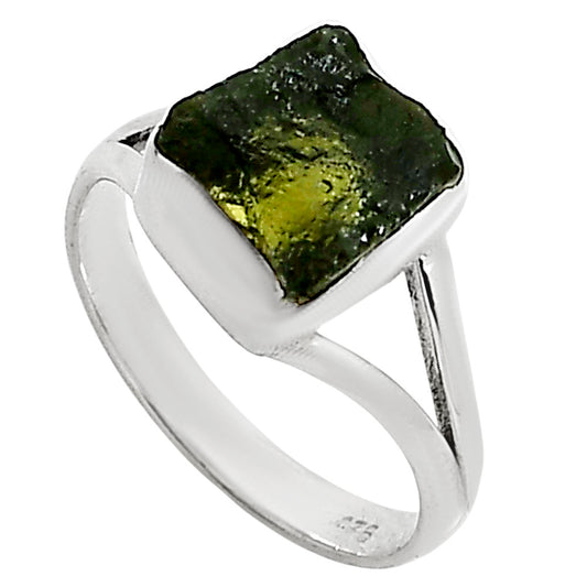 Genuine Czech Moldavite Rough Ring size-8 R-1002 SDR252329