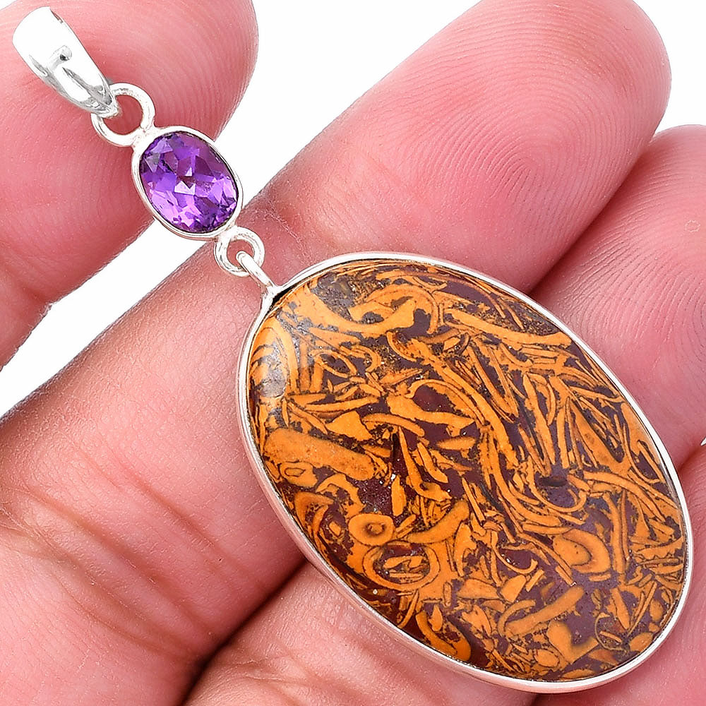 Coquina Fossil Jasper & Amethyst Pendant Earrings Set T-1010 SDT03068