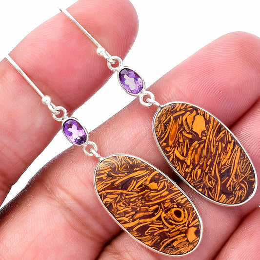 Coquina Fossil Jasper & Amethyst Pendant Earrings Set T-1010 SDT03068