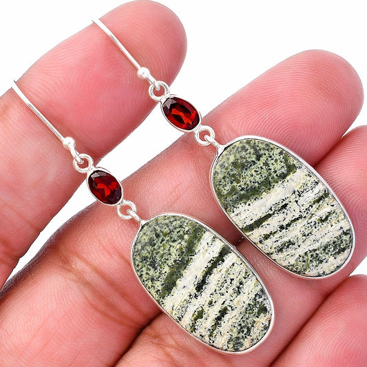 Natural Chrysotile & Garnet Pendant Earrings Set T-1010 SDT03078