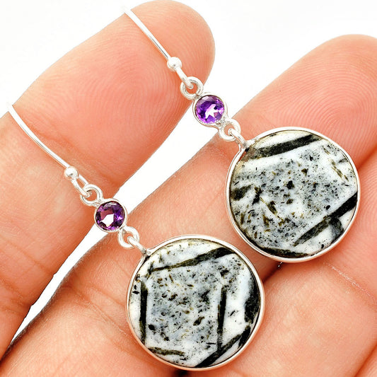 Hornblende & Amethyst Pendant Earrings Set T-1010 SDT03273
