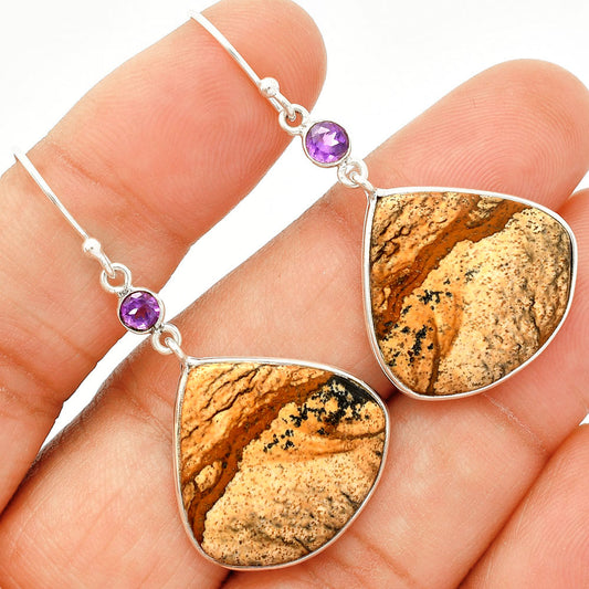 Natural Picture Jasper & Amethyst Pendant Earrings Set T-1010 SDT03276
