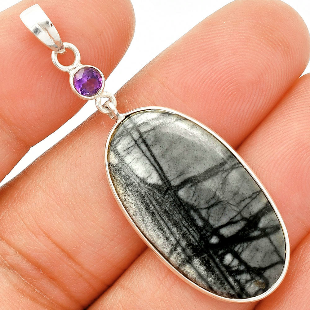 Natural Picasso Jasper & Amethyst Pendant Earrings Set T-1010 SDT03278