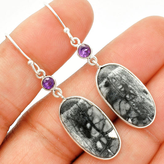 Natural Picasso Jasper & Amethyst Pendant Earrings Set T-1010 SDT03278