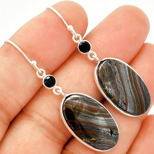 Iron Tiger Eye & Black Onyx Pendant Earrings Set T-1010 SDT03283