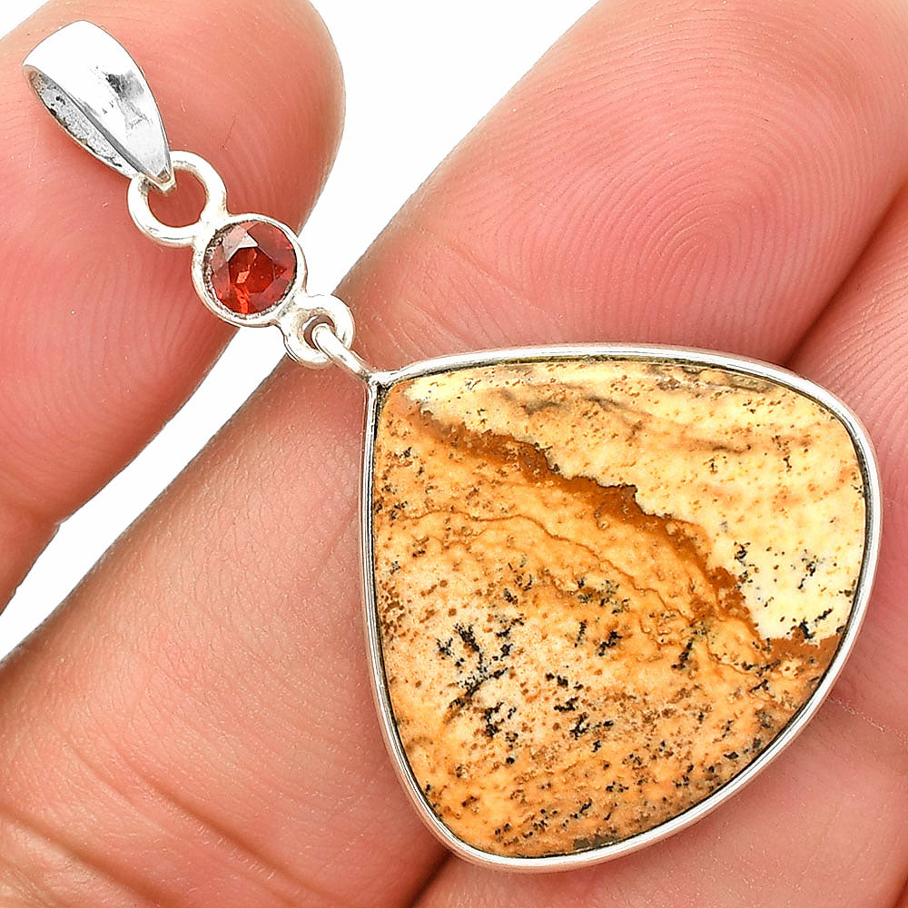 Picture Jasper & Garnet Pendant Earrings Set T-1010 SDT03323