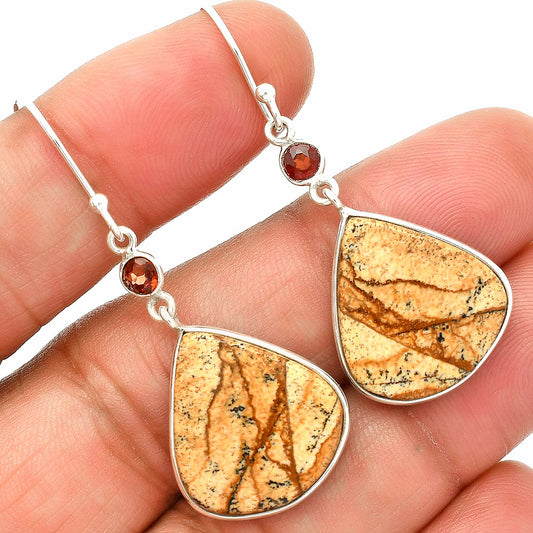 Picture Jasper & Garnet Pendant Earrings Set T-1010 SDT03332