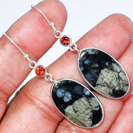 Llanite Blue Opal Crystal Sphere & Garnet Pendant Earrings Set T-1010 SDT03523