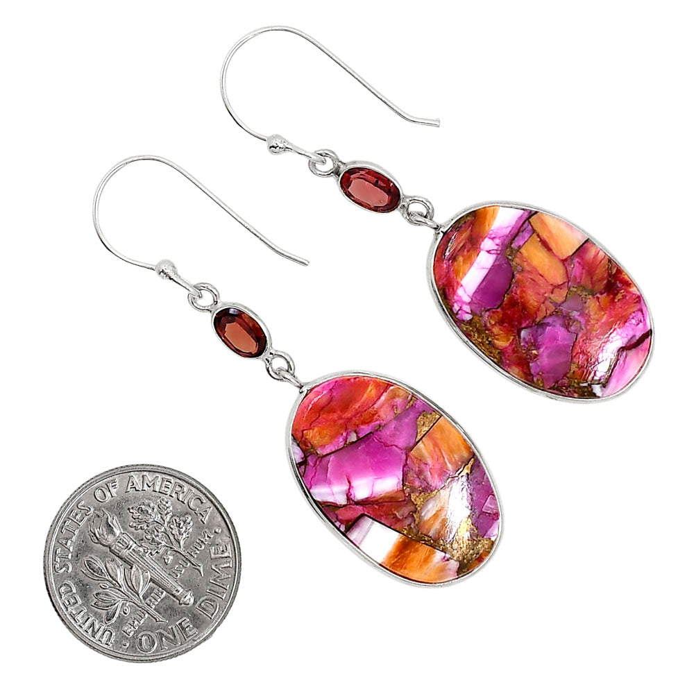 Kingman Orange Dahlia Turquoise and Garnet Pendant Earrings Set T-1010 SDT03559