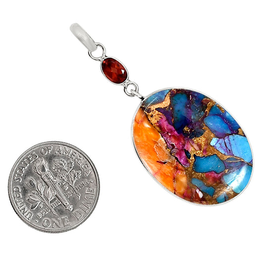 Kingman Orange Dahlia Turquoise and Garnet Pendant Earrings Set T-1010 SDT03560