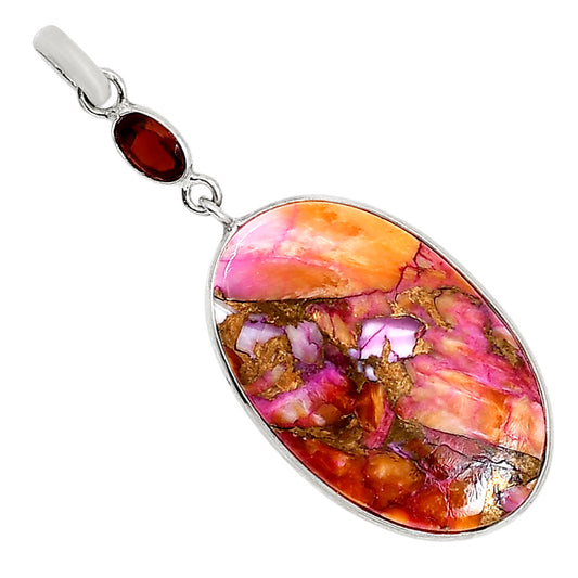 Kingman Orange Dahlia Turquoise and Garnet Pendant Earrings Set T-1010 SDT03566