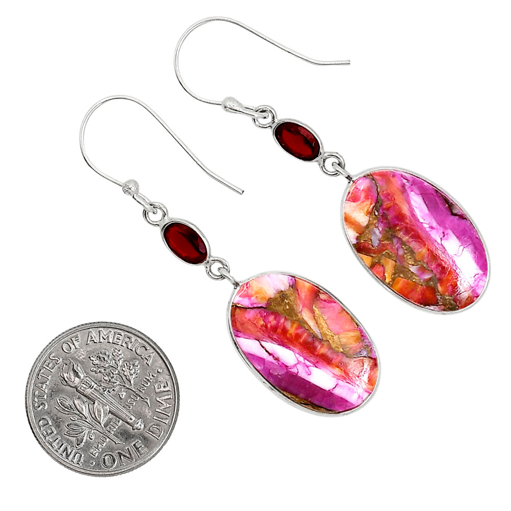 Kingman Orange Dahlia Turquoise and Garnet Pendant Earrings Set T-1010 SDT03567